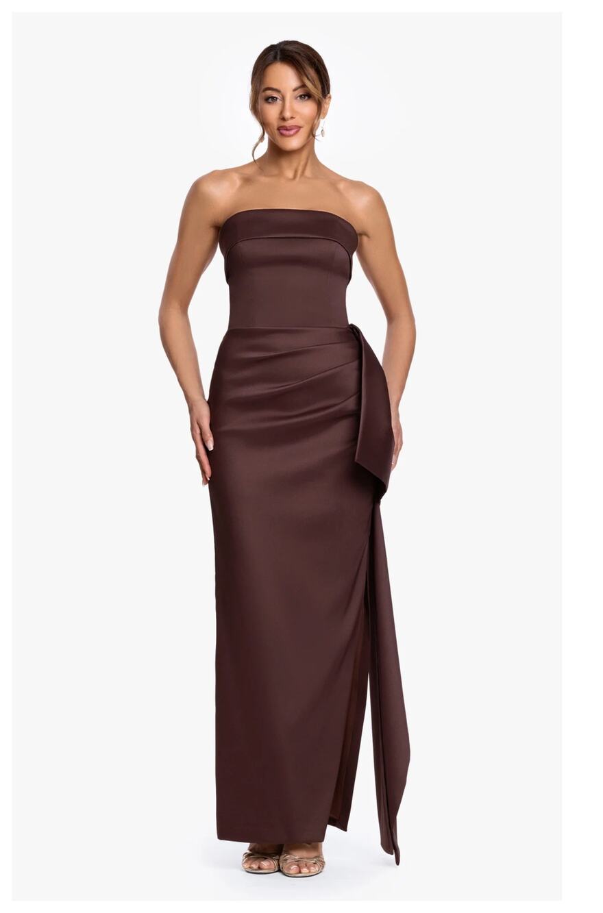 NEW Xscape Evenings Ruffle Strapless Mikado Column Gown Size 12